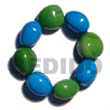 Philippines Wooden Imitation Kukui Nuts Shell Fashion Wooden Imitation Kukui Nuts Jewelry Elastic 8 Pcs. Wooden Imitation Kukui Nuts Bracelet / Bright Blue & Green Combi Natural Shell Component SFAS5186BR